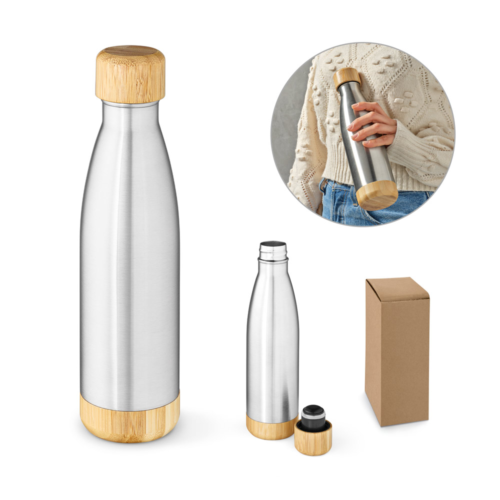 RD 94336-Garrafa em aço inox personalizado com tampa bambu 550 ml RD 94336-Garrafa em aço inox personalizado com tampa bambu 550 ml